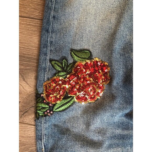 Zara Basic Floral Sequin Embroidered Jeans US 4 - Picture 4 of 12